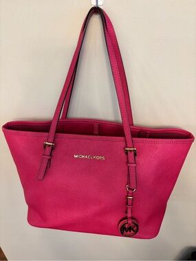 Michael Kors Fuchsia Saffiano Leather Tote with MK Charm